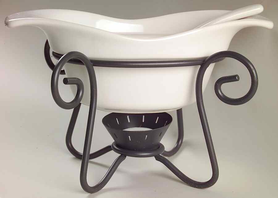 White Gravy Server & Ladle & Metal Stand by Pfaltzgraff-1