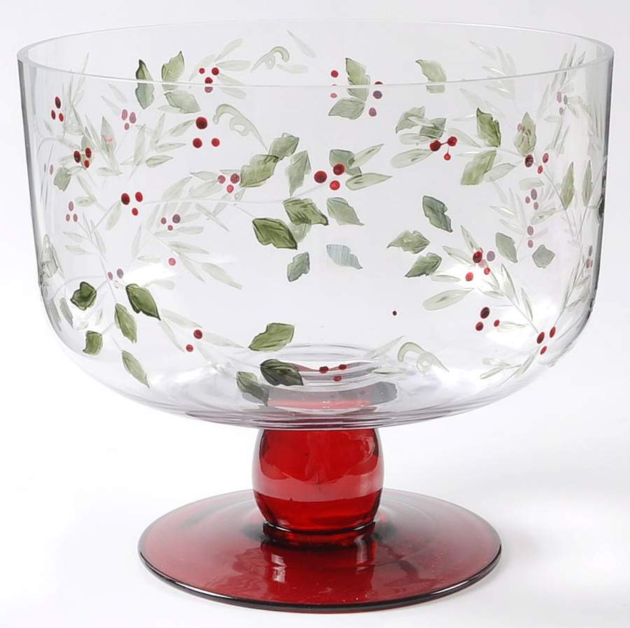 Winterberry Hand Painted Glassware Pedestal Trifle Bowl by Pfaltzgraff-1