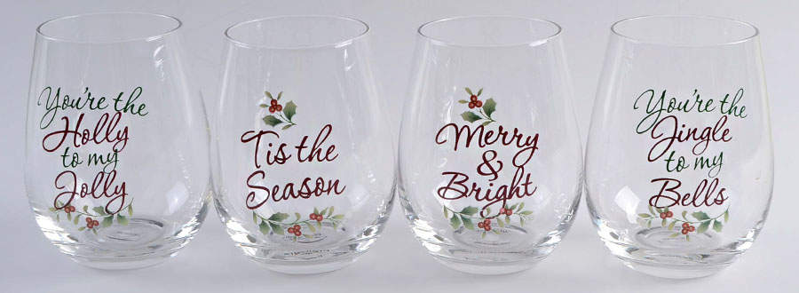 Winterberry Glassware Stemless Wine - Set of 4 (Motifs 2-5) by Pfaltzgraff-1