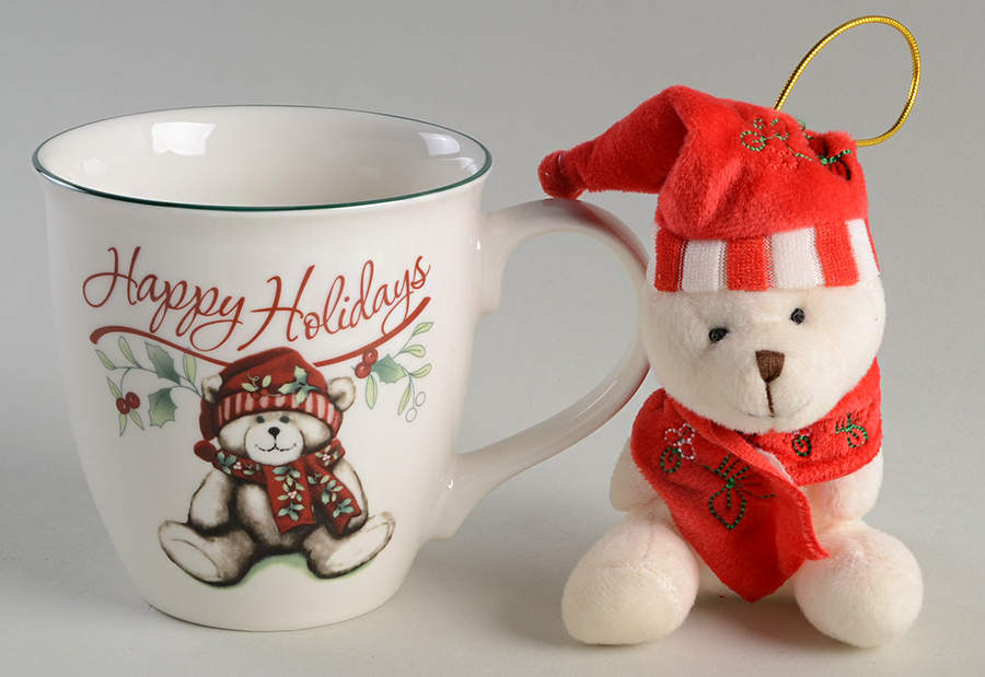 Winterberry Mug & Plush White Teddy Bear Ornament Set by Pfaltzgraff-1