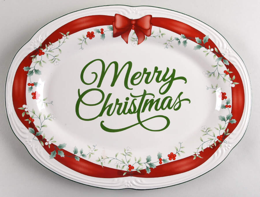 Winterberry 14" Oval Red Ribbon Platter by Pfaltzgraff-1