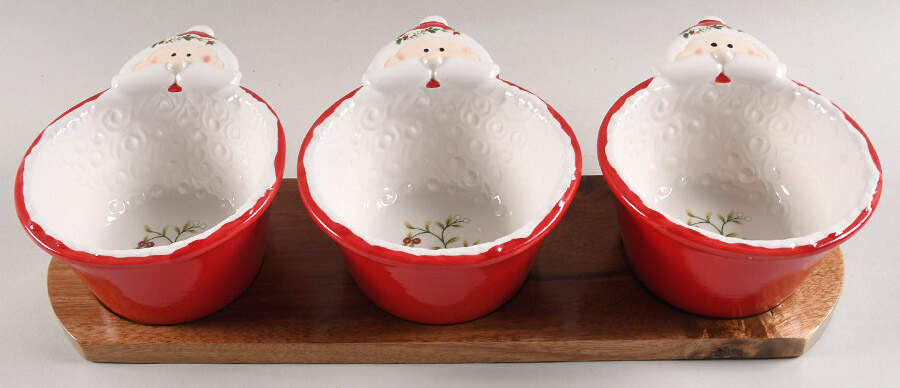 Winterberry Dip Bowl Set-3 Bowls with Wood Base by Pfaltzgraff-1