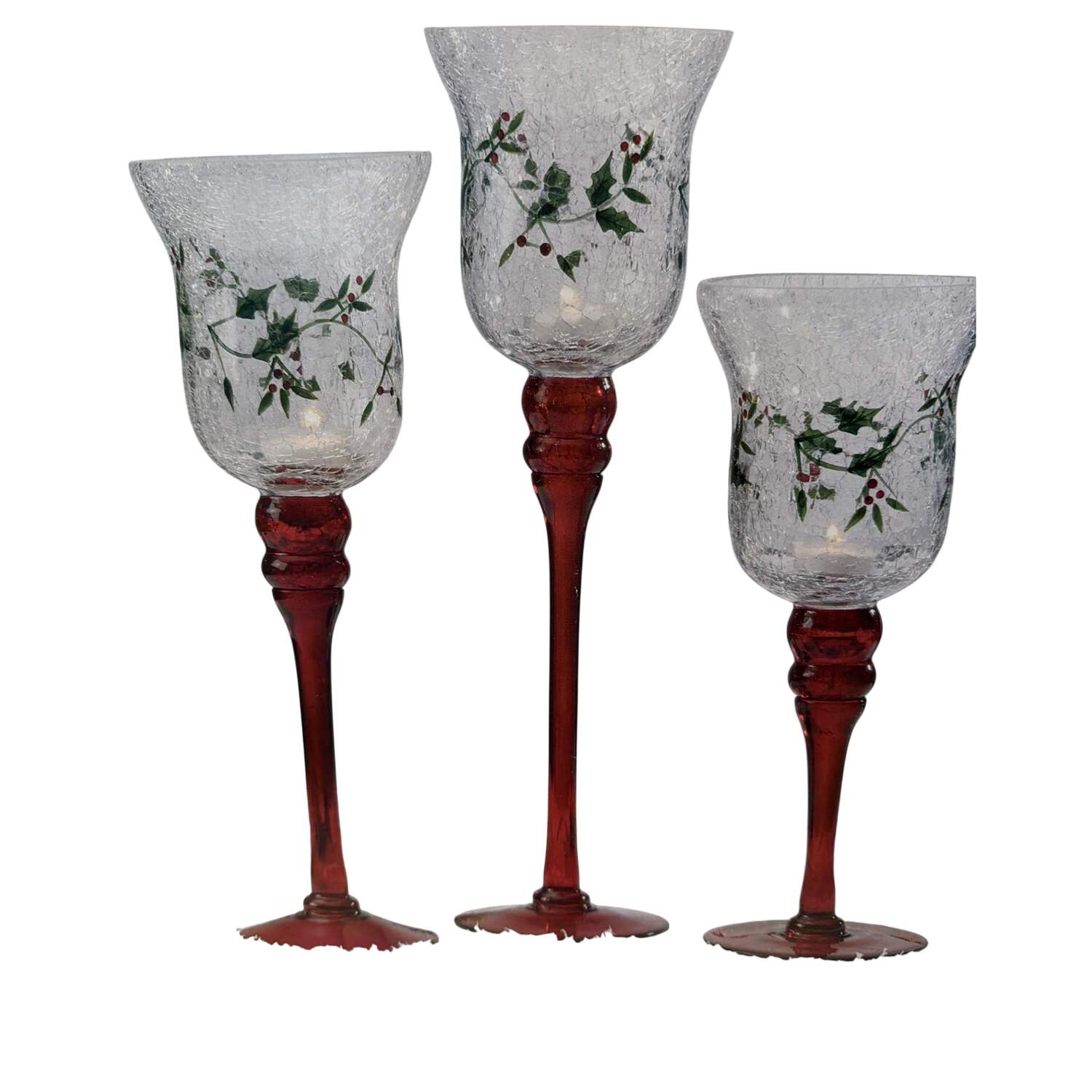 Winterberry Glass Stem Votive Holder -Set of 3 Sizes (15", 13" & 11") by Pfaltzgraff-1