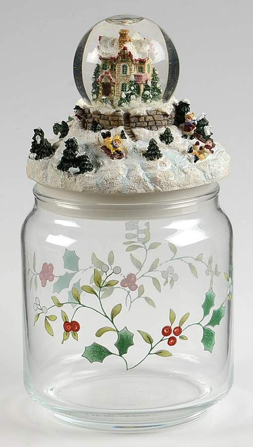 Winterberry Glass Candy Jar & Snowglobe Lid by Pfaltzgraff-1