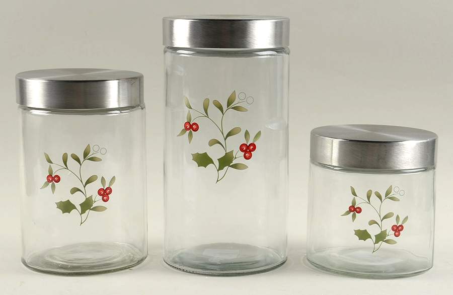 Winterberry (3 Piece) Glass Canister Set with Metal Lids by Pfaltzgraff-1