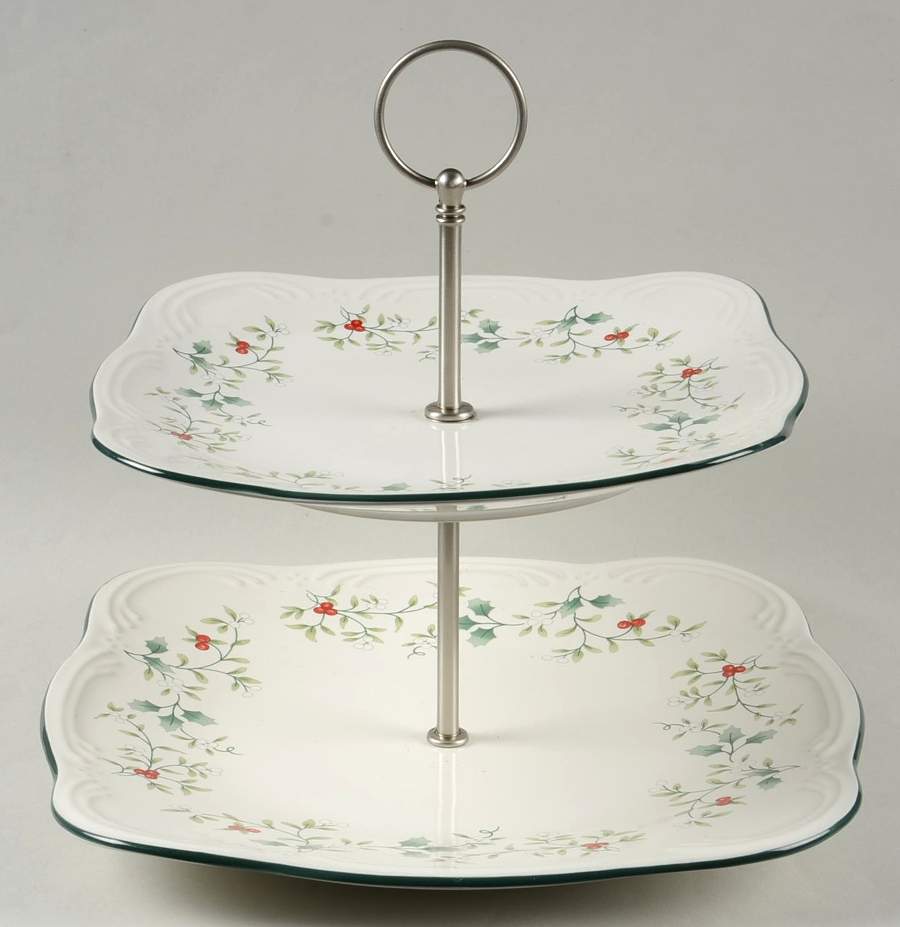 Winterberry 2 Tiered Serving Tray (Square Dinner&Salad Plate) by Pfaltzgraff-1