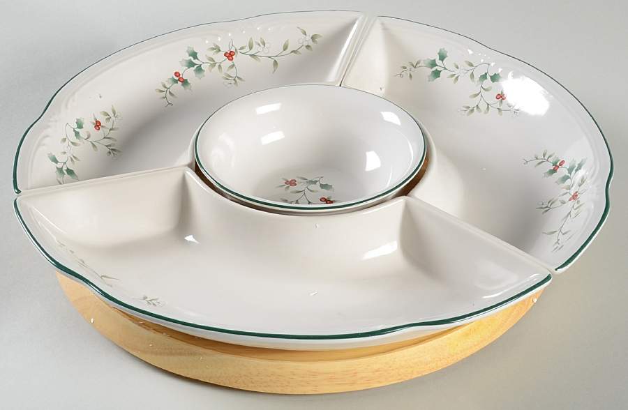 Winterberry (5 Pc) Lazy Susan (3 Sides, 1 Center & Wood Base) by Pfaltzgraff-1