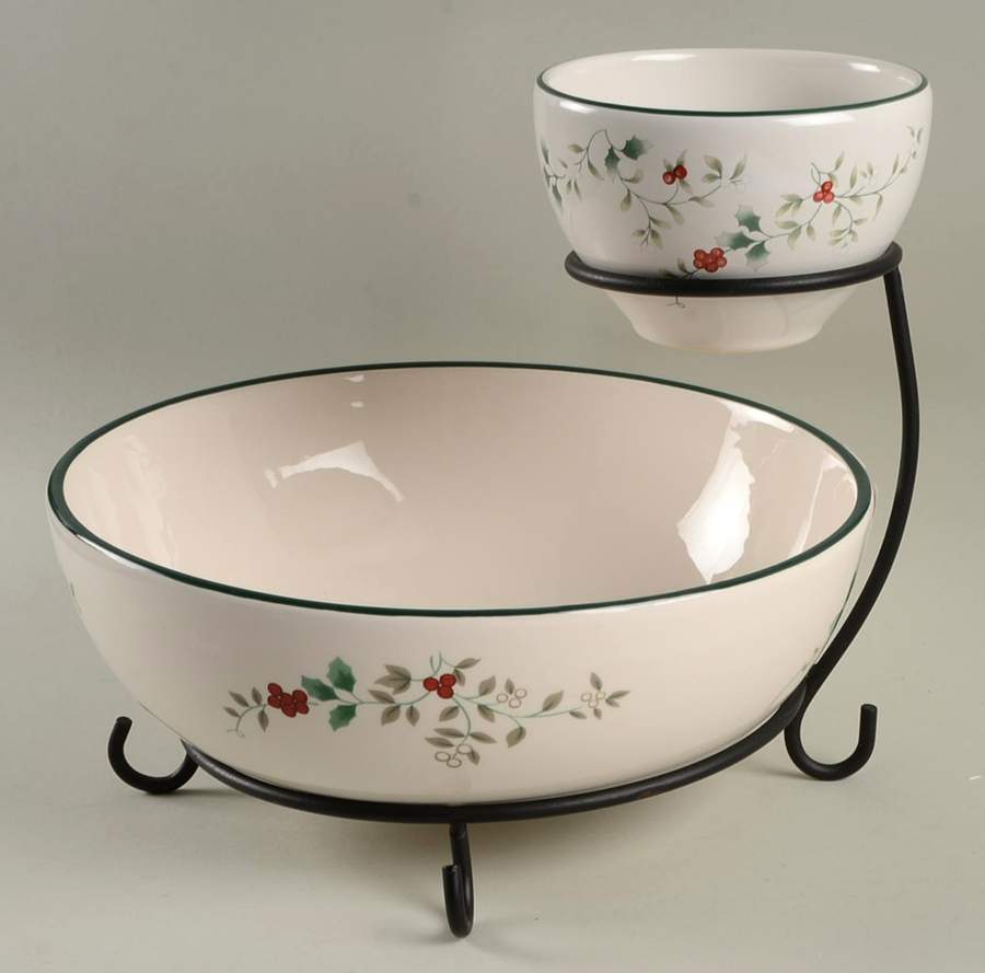 Winterberry Chip & Dip W/Metal Stand (10" & 4" Bowls) by Pfaltzgraff-1