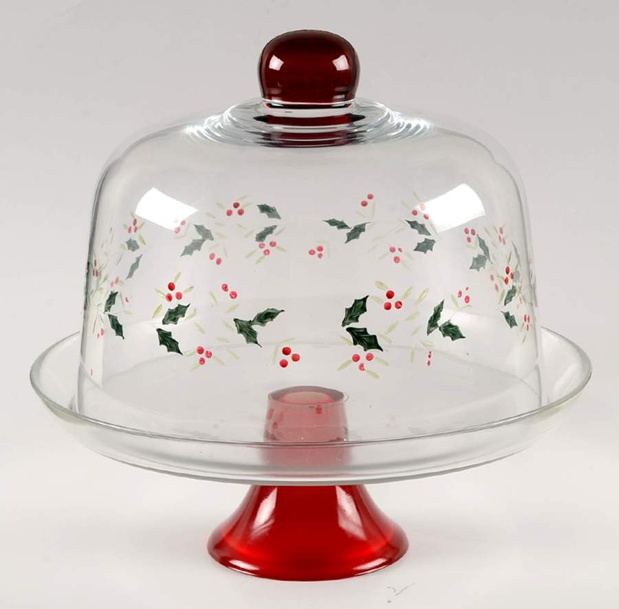 Winterberry Glassware Cake Stand with Dome by Pfaltzgraff-1