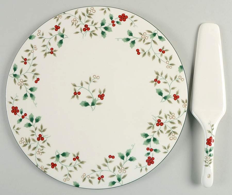 Winterberry Cake Plate & Solid Ceramic Server Set (No Box) by Pfaltzgraff-1