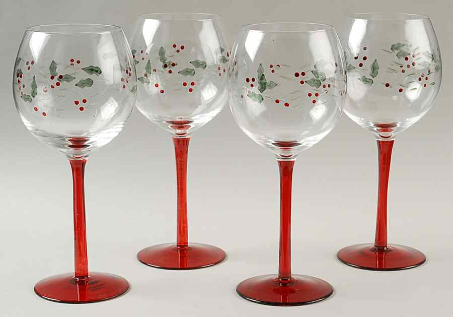 Winterberry 16 Oz Handpainted Glass Goblet - Set of 4 by Pfaltzgraff-1