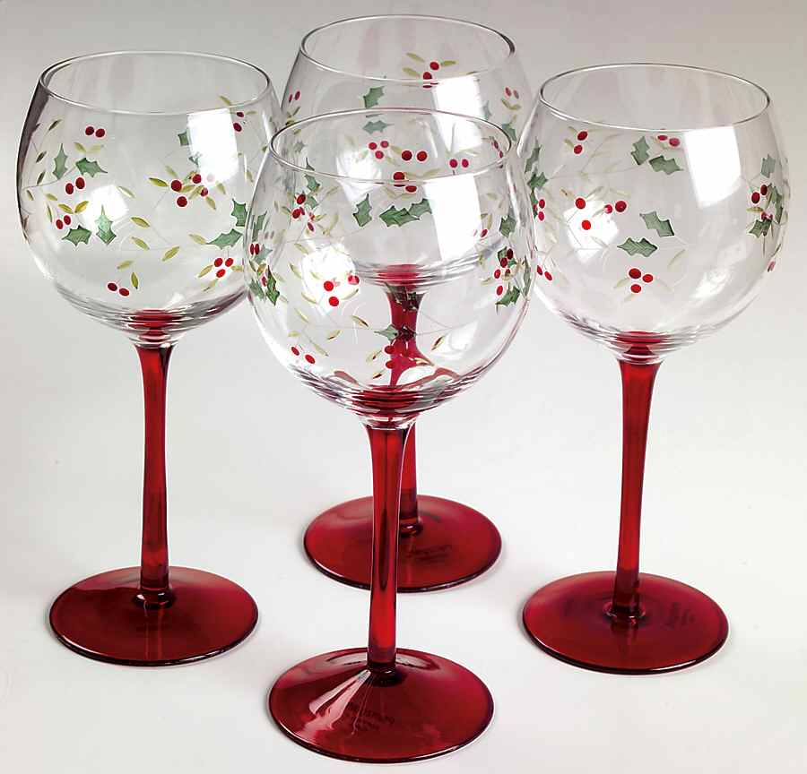 Winterberry Hand Painted Glass Goblet - Set of 4 by Pfaltzgraff-1