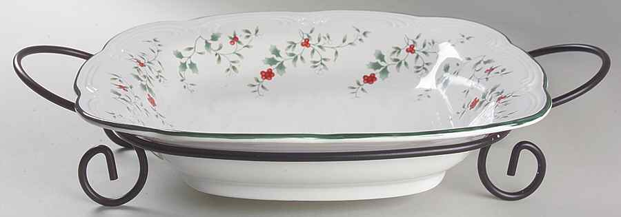 Winterberry 14" Square Serving Pasta Bowl w/Metal Rack by Pfaltzgraff-1