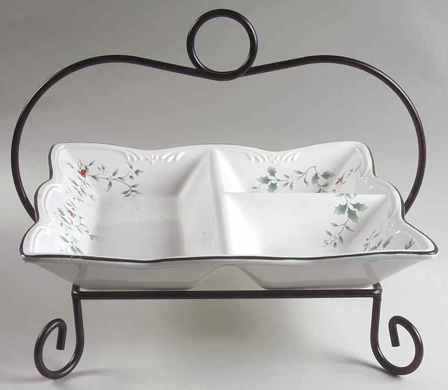 Winterberry Square Divided Server with Metal Rack by Pfaltzgraff-1