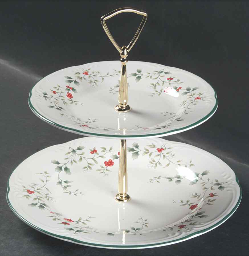 Winterberry 2 Tiered Serving Tray (Dinner & Salad Plate) by Pfaltzgraff-1