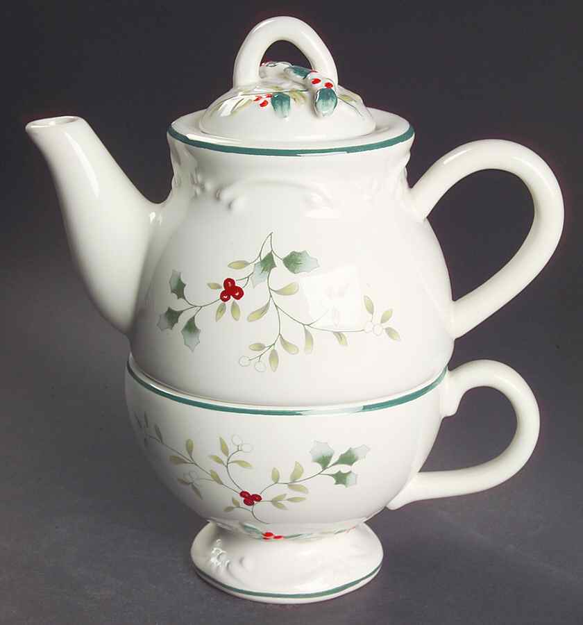 Winterberry Sculpted Individual Teapot with Cup by Pfaltzgraff-1