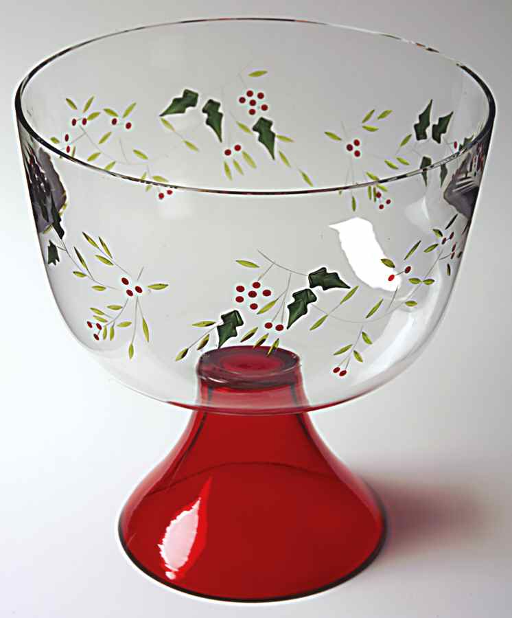 Winterberry Hand Painted Glassware Pedestal Trifle Bowl by Pfaltzgraff-1