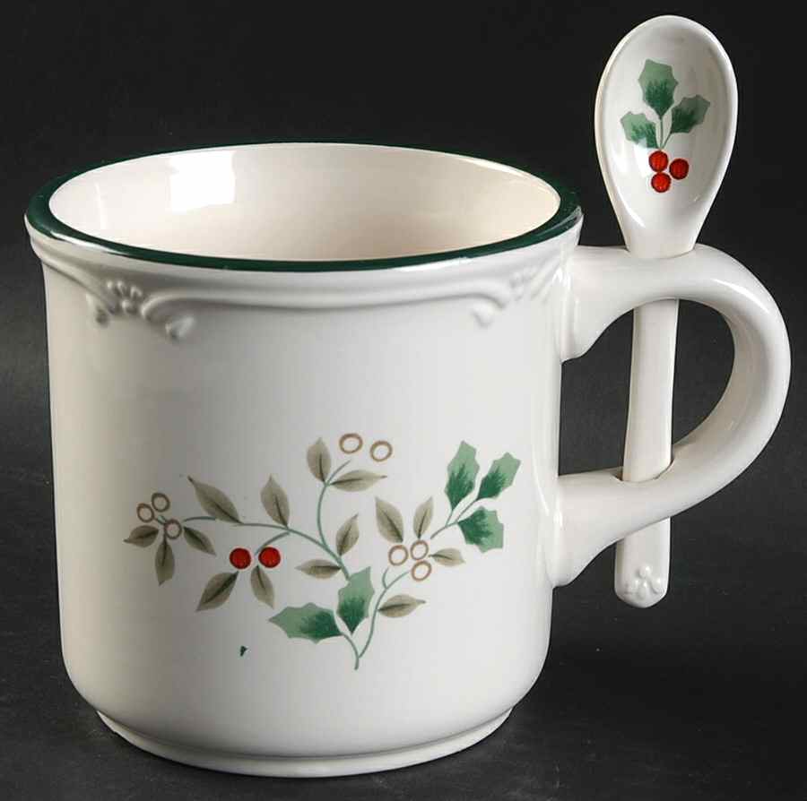 Winterberry Slotted Handle Mug & Ceramic Spoon Set by Pfaltzgraff-1