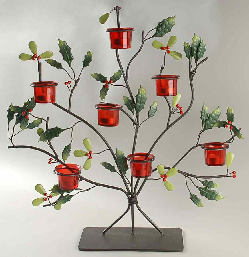 Winterberry Tea Light Metal Tree with 7 Glass Votives by Pfaltzgraff-1