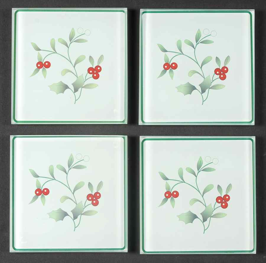 Winterberry Glassware Coaster with Wood Holder - Set of 4 by Pfaltzgraff-1