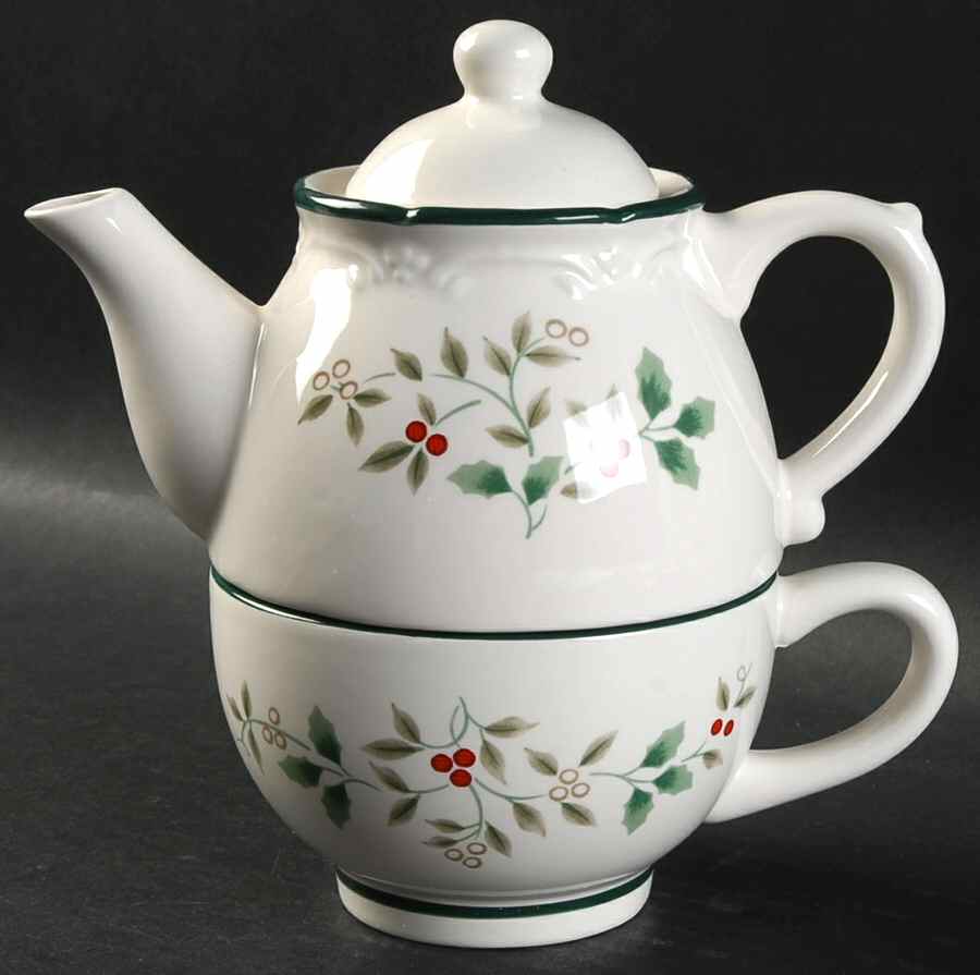 Winterberry Individual Teapot & Lid with Cup by Pfaltzgraff-1