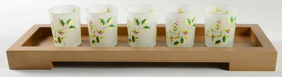 Winterberry Votive Candleholder & Wood Holder (Holds 5) by Pfaltzgraff-1