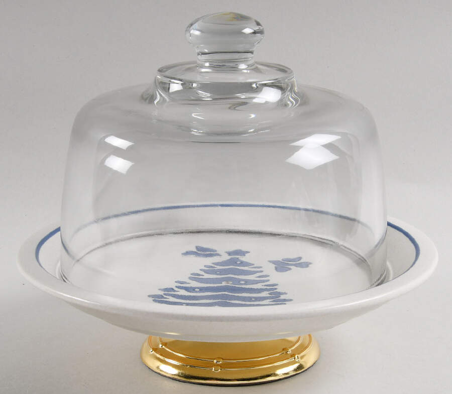 Yorktowne Holiday 6 1/2"-7 1/2" Footed Cheese Plate w/ Glass Dome HC by Pfaltzgraff-1