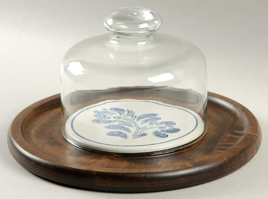 Yorktowne Cheese Dish with Wood Base and Glass Dome by Pfaltzgraff-1