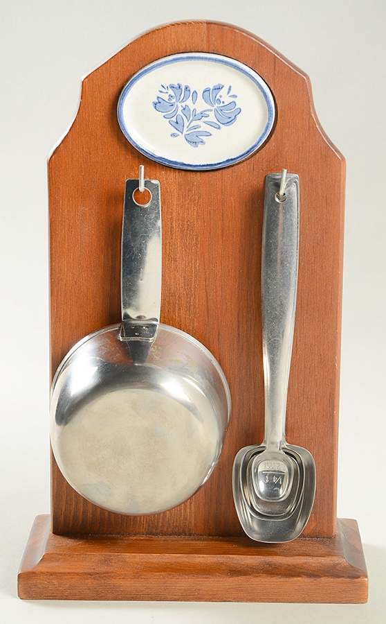 Yorktowne Metal Measuring Cup & Spoons with Wood Holder by Pfaltzgraff-1