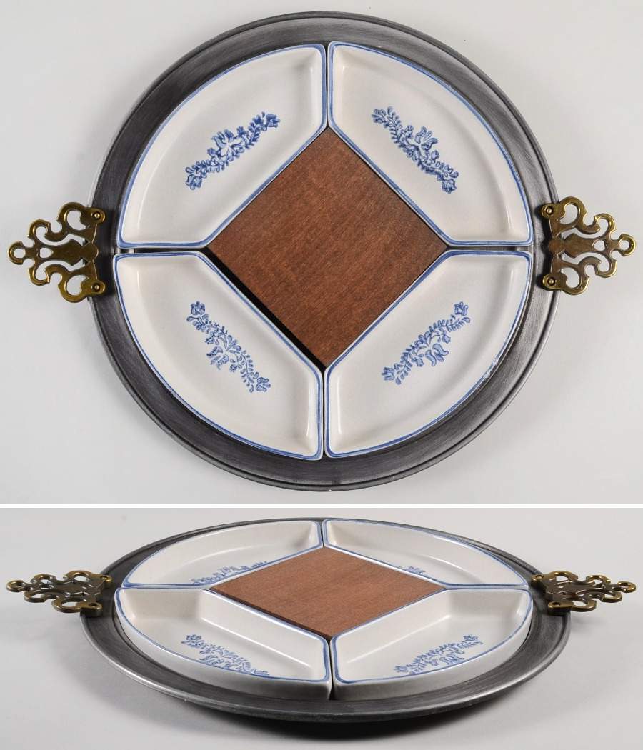 Yorktowne 4-Part Relish with Metal Handled Tray & Wood Block by Pfaltzgraff-1