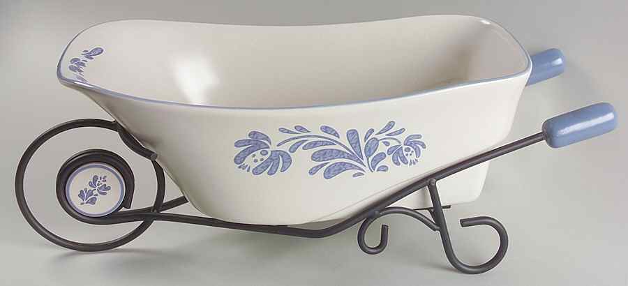 Yorktowne Wheelbarrow Serving Bowl W/Metal Frame by Pfaltzgraff-1