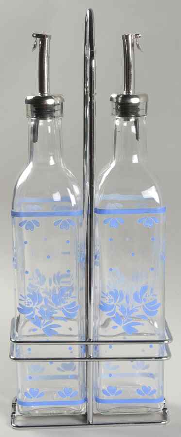 Yorktowne Set of 2 Glass Oils W/Drizzle Spouts & Metal Caddy by Pfaltzgraff-1
