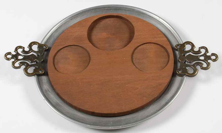Yorktowne Thee & Me Wine Set Metal Tray & Wood Insert by Pfaltzgraff-1