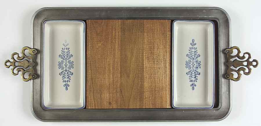 Yorktowne 2-Part Relish with Metal Tray & Wood Block by Pfaltzgraff-1