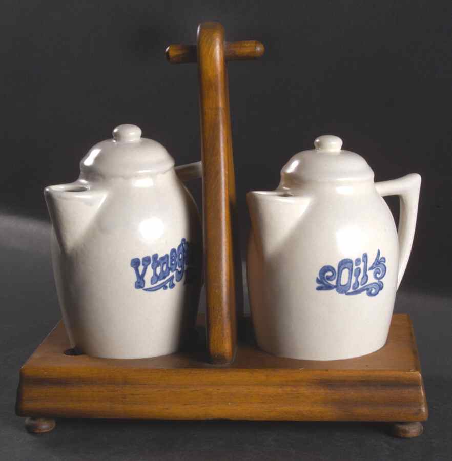 Yorktowne 3 Piece Vinegar (1 Pc) & Oil (1 Pc) Set W/Wood Std by Pfaltzgraff-1