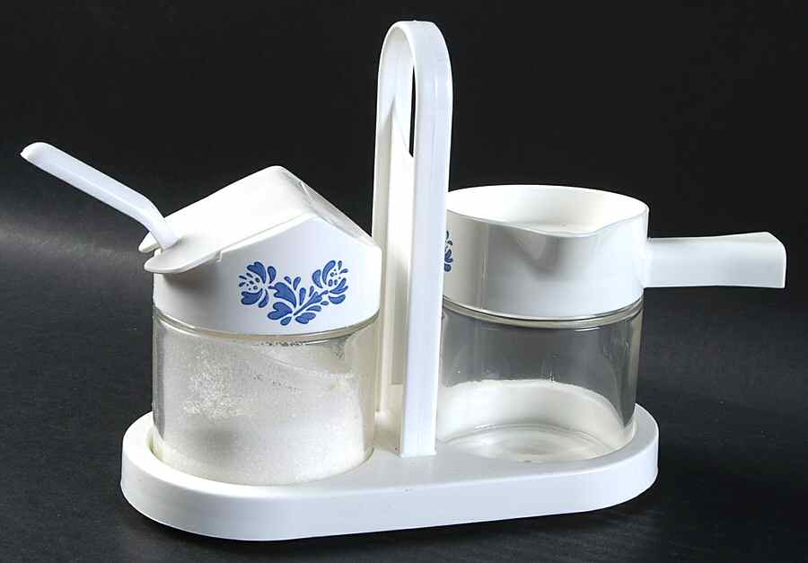 Yorktowne Glass Creamer & Sugar w/Plastic Lids,Spoon & Tray by Pfaltzgraff-1