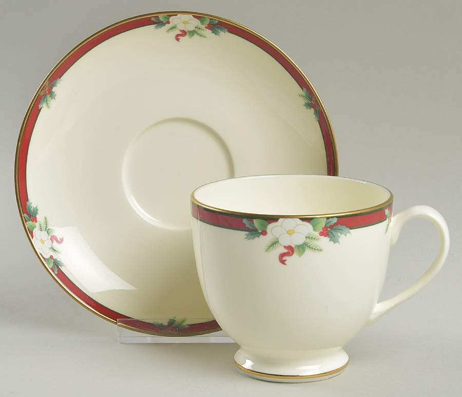 Yuletide (Bone) Footed Cup & Saucer Set by Pfaltzgraff-1