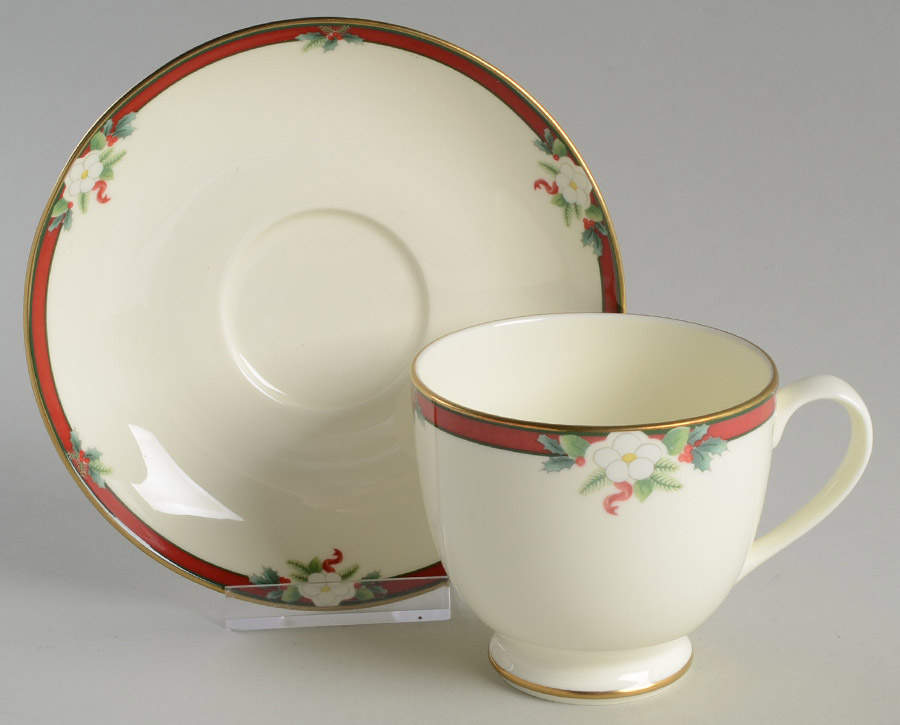 Yuletide (Bone) Footed Cup & Saucer Set by Pfaltzgraff-1