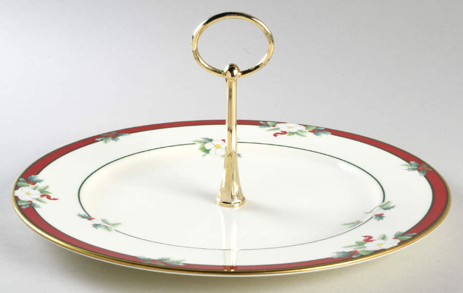 Yuletide (Bone) Round Serving Plate with Handle (DP) by Pfaltzgraff-1