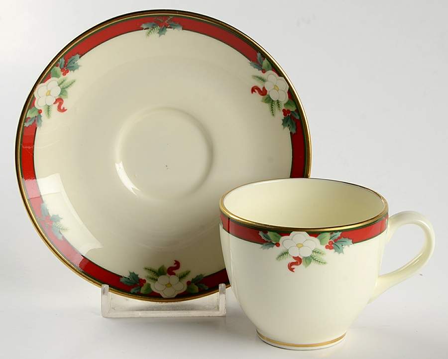 Yuletide (Bone) Flat Demitasse Cup & Saucer Set by Pfaltzgraff-1