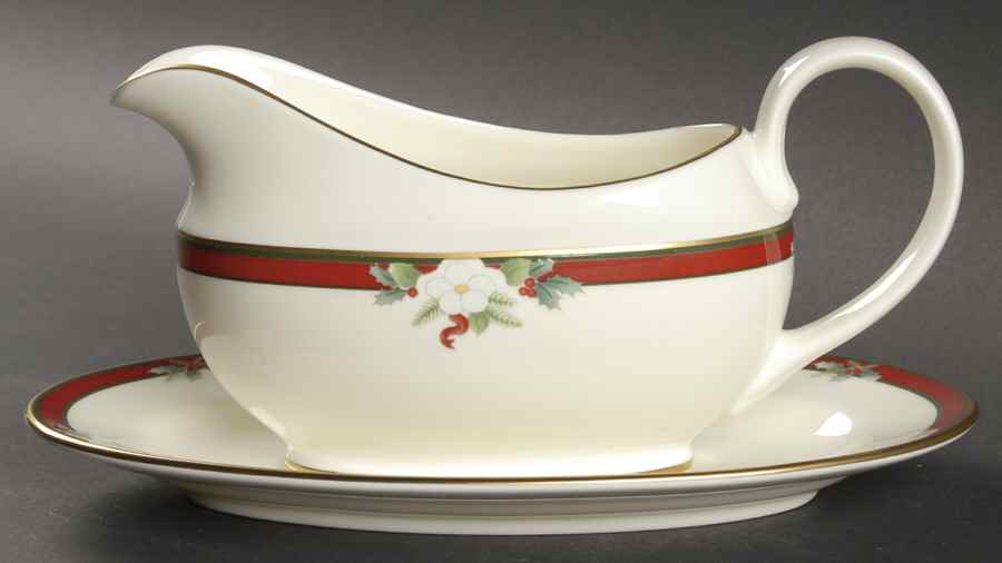 Yuletide (Bone) Gravy Boat & Underplate/Relish by Pfaltzgraff-1