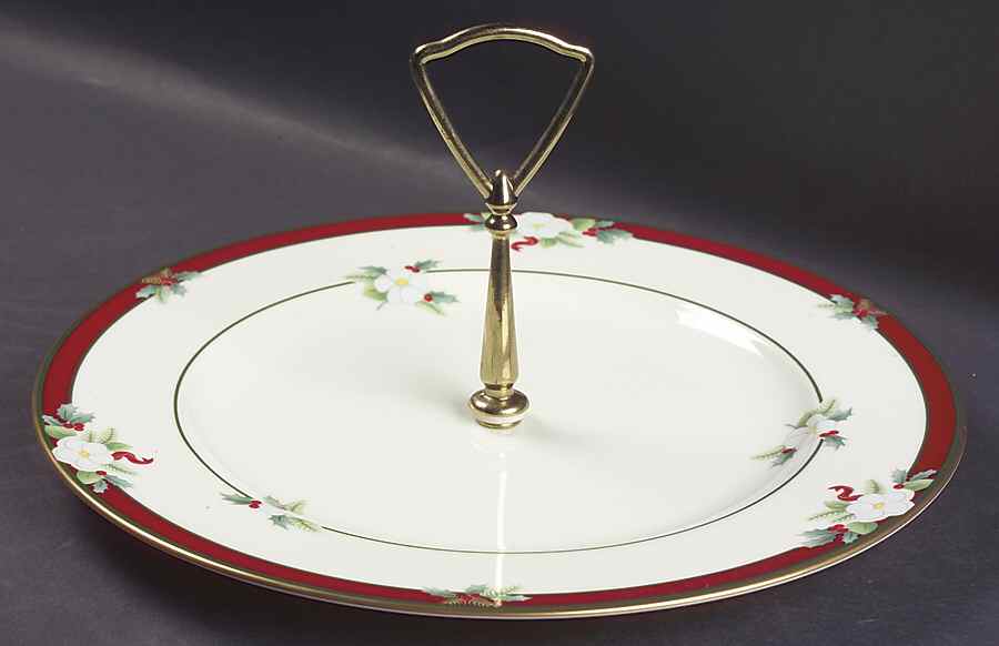Yuletide (Bone) Round Serving Plate with Handle (DP) by Pfaltzgraff-1