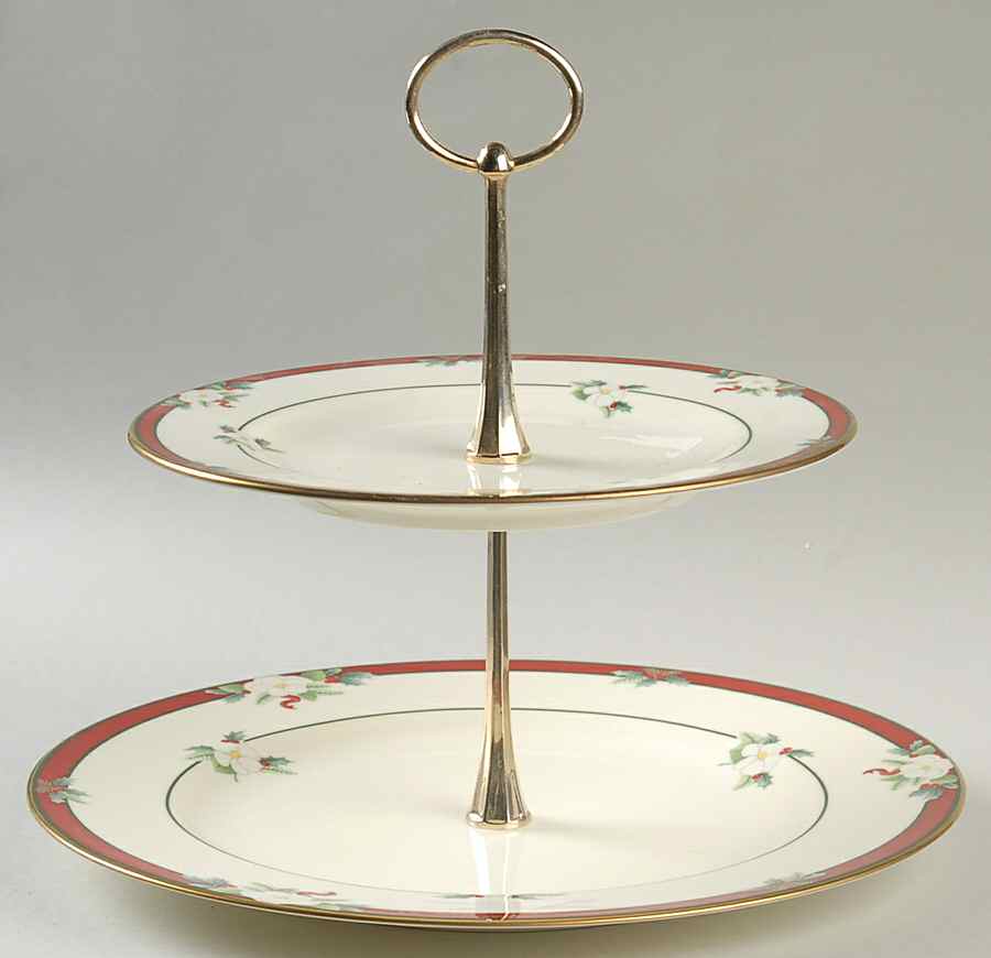 Yuletide (Bone) 2 Tiered Serving Tray (Dinner & Salad Plate) by Pfaltzgraff-1