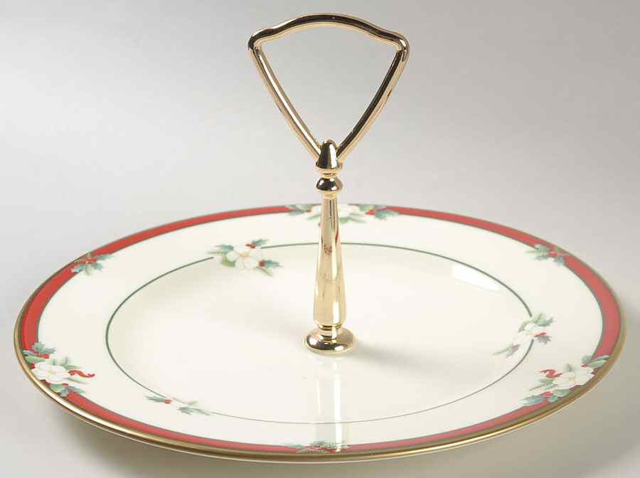 Yuletide (Bone) Round Serving Plate with Handle (SP) by Pfaltzgraff-1