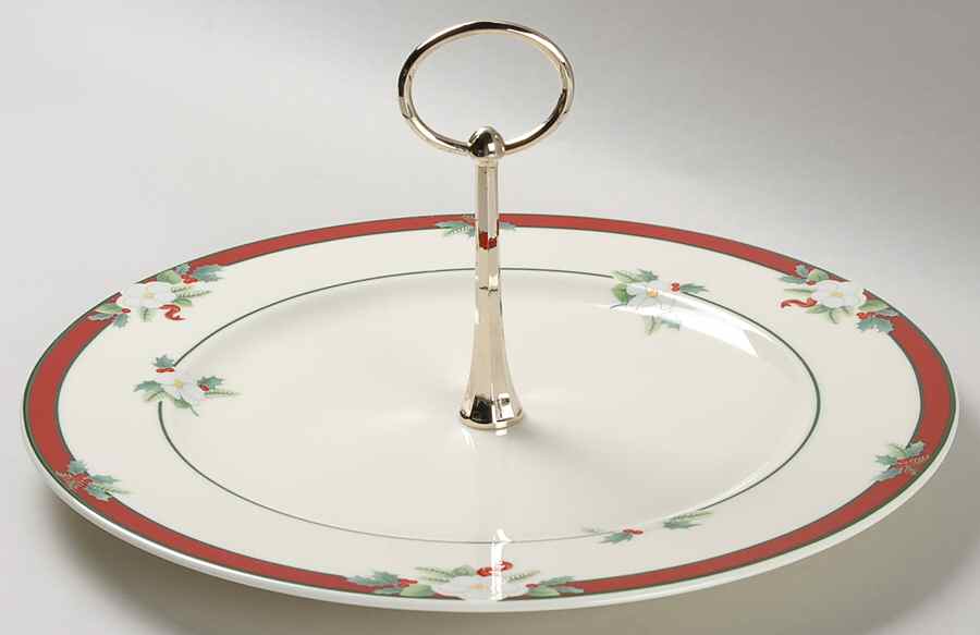 Yuletide (Bone) Round Serving Plate with Handle (DP) by Pfaltzgraff-1