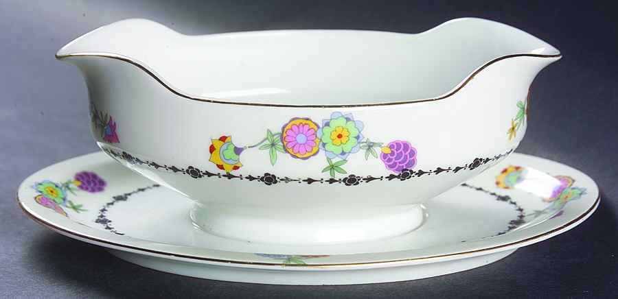 PHE8 Gravy Boat with Attached Underplate by Phoenix (Czech)-1