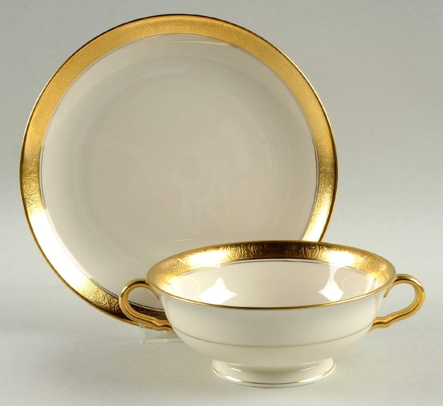 Athenian Footed Cream Soup Bowl & Saucer Set by Pickard-1