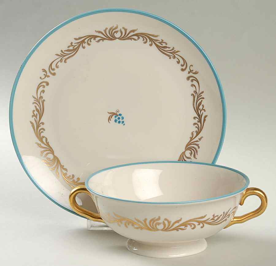 Baroque Footed Cream Soup Bowl & Saucer Set by Pickard-1