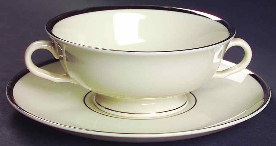 Bracelet Platinum Footed Cream Soup Bowl & Saucer Set by Pickard-1