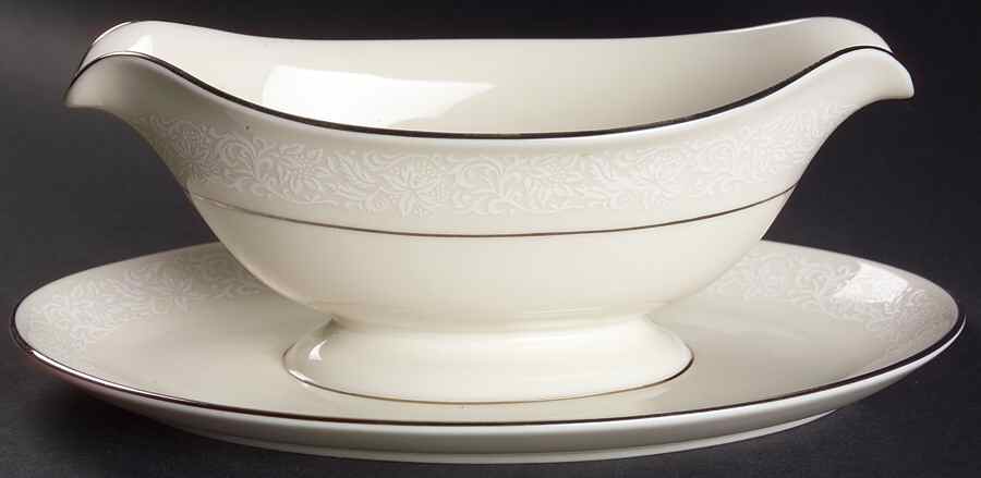 Brocade Gravy Boat with Attached Underplate by Pickard-1